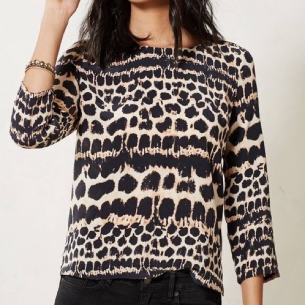 anthropologie maeve leopard print blouse size small